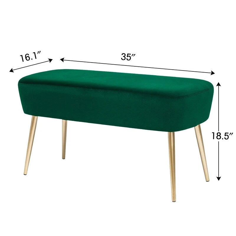 Adeco Velvet Footrest Bench with Metal Legs - Stylish Bed End Stool and Dressing Chair 8