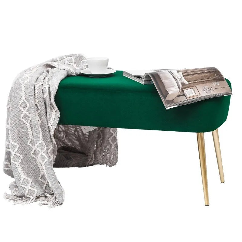 Adeco Velvet Footrest Bench with Metal Legs - Stylish Bed End Stool and Dressing Chair 10