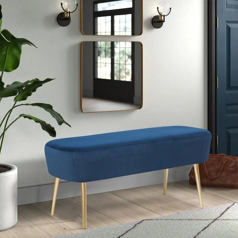 Adeco Velvet Footrest Bench with Metal Legs - Stylish Bed End Stool and Dressing Chair 12