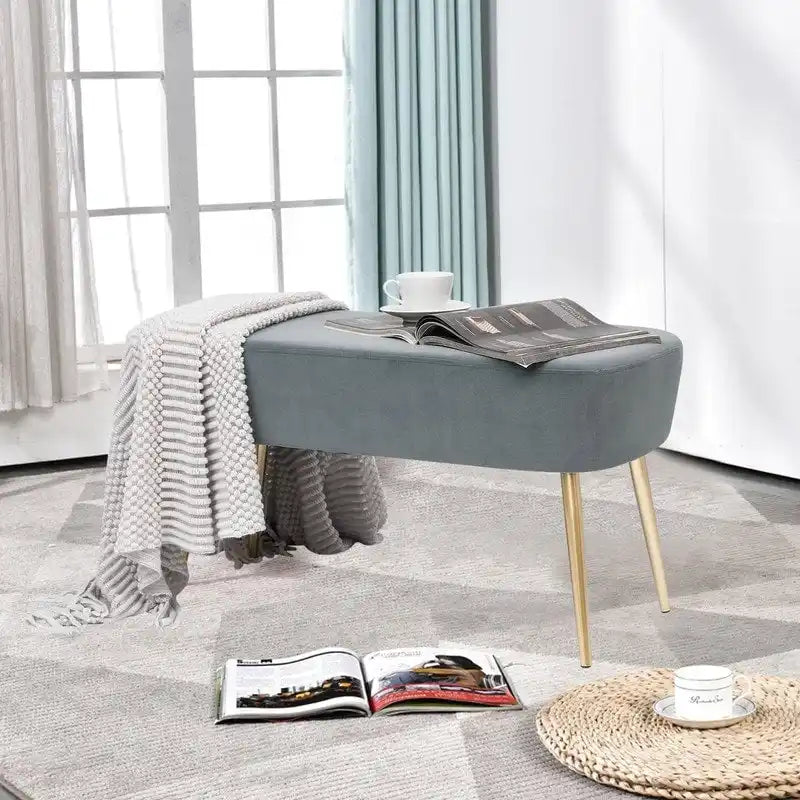 Adeco Velvet Footrest Bench with Metal Legs - Stylish Bed End Stool and Dressing Chair 17