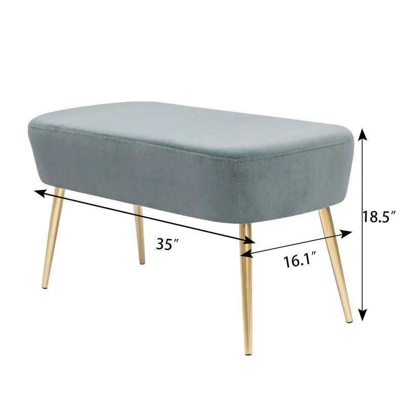 Adeco Velvet Footrest Bench with Metal Legs - Stylish Bed End Stool and Dressing Chair 18