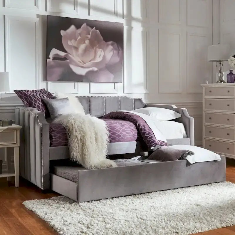 iNSPIRE Q Modern Chareau Glam Grey Velvet Daybed 1