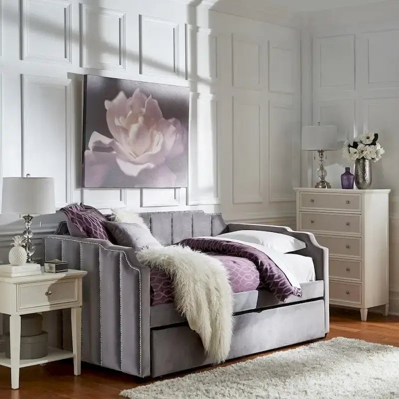iNSPIRE Q Modern Chareau Glam Grey Velvet Daybed 2