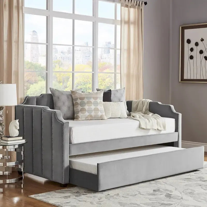 iNSPIRE Q Modern Chareau Glam Grey Velvet Daybed 3