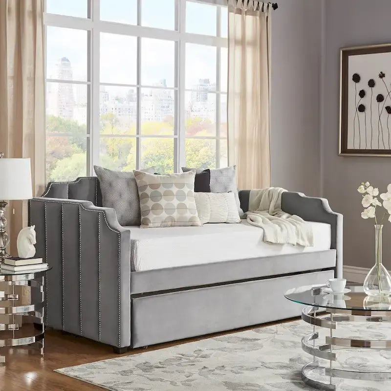 iNSPIRE Q Modern Chareau Glam Grey Velvet Daybed 4
