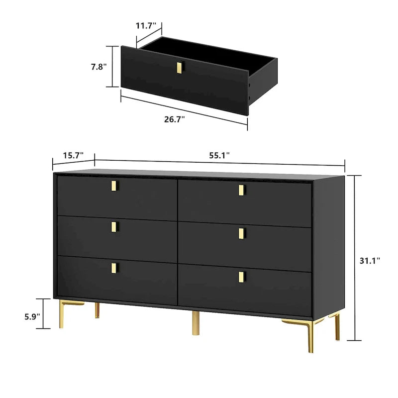 Mid-Century 6-Drawer Storage Dresser Chest Sideboard 8