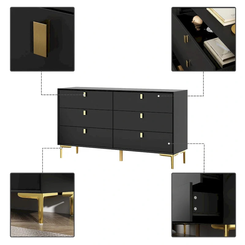Mid-Century 6-Drawer Storage Dresser Chest Sideboard 13