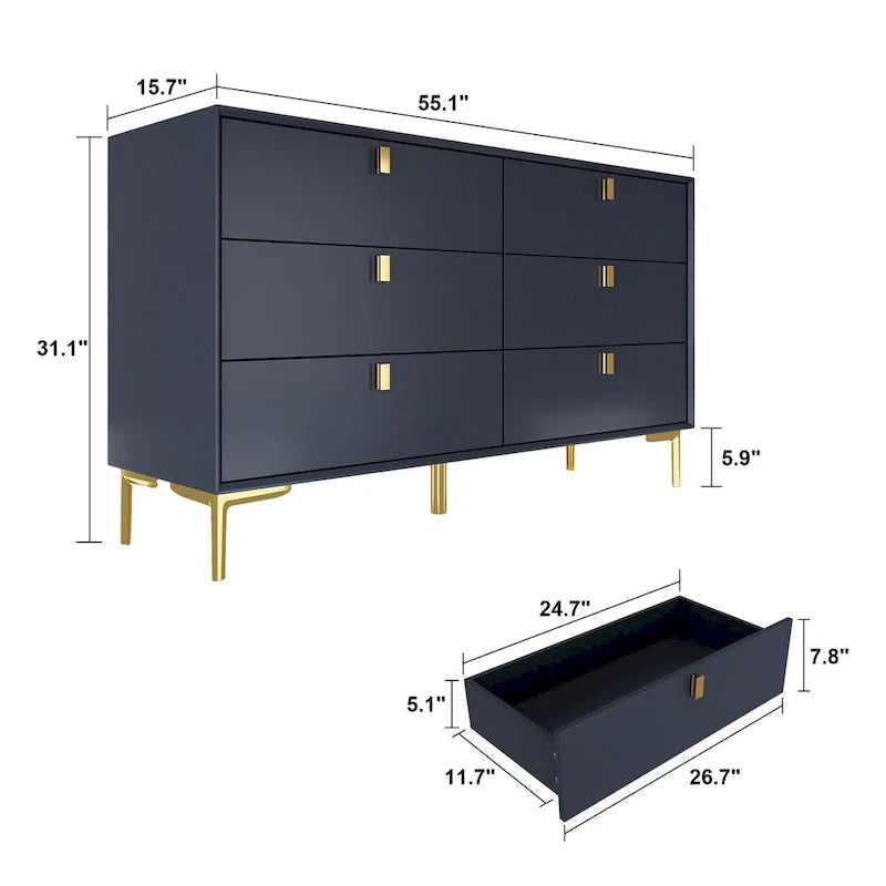 Mid-Century 6-Drawer Storage Dresser Chest Sideboard 20