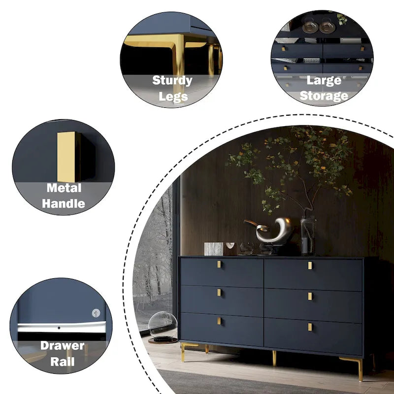 Mid-Century 6-Drawer Storage Dresser Chest Sideboard 24