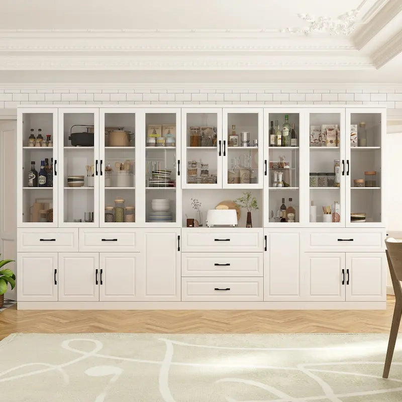 78.7-Inch Modular White Curio Cabinet with Glass Doors for Buffet Display 1