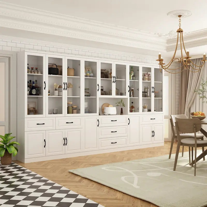 78.7-Inch Modular White Curio Cabinet with Glass Doors for Buffet Display 3