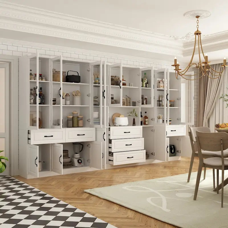 78.7-Inch Modular White Curio Cabinet with Glass Doors for Buffet Display 4