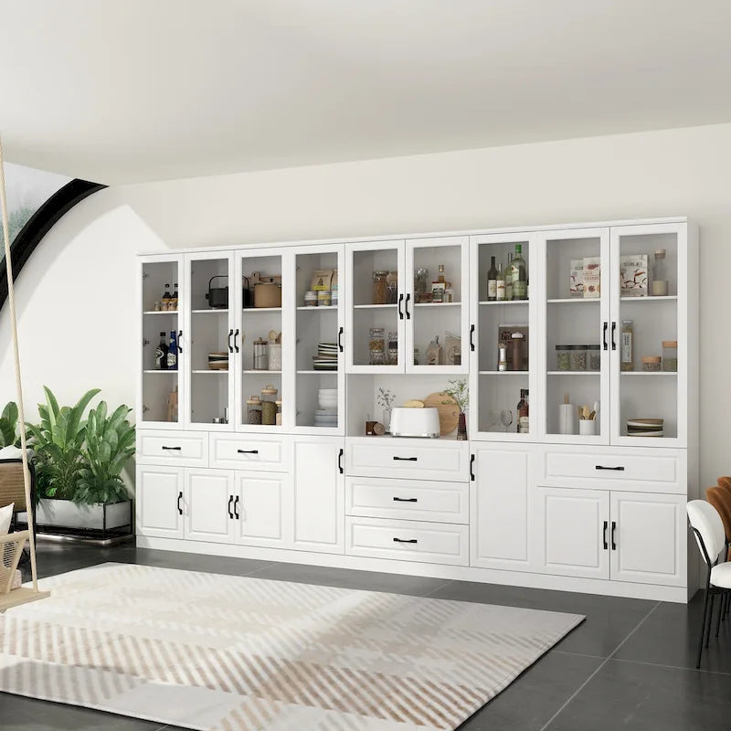 78.7-Inch Modular White Curio Cabinet with Glass Doors for Buffet Display 5