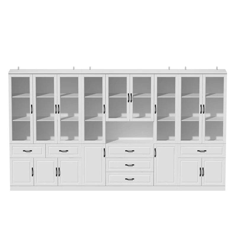 78.7-Inch Modular White Curio Cabinet with Glass Doors for Buffet Display 6