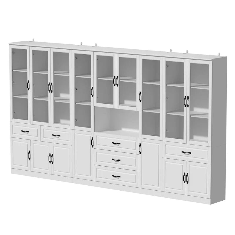 78.7-Inch Modular White Curio Cabinet with Glass Doors for Buffet Display 7