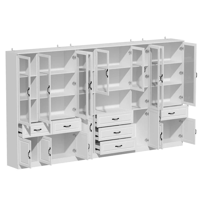 78.7-Inch Modular White Curio Cabinet with Glass Doors for Buffet Display 8
