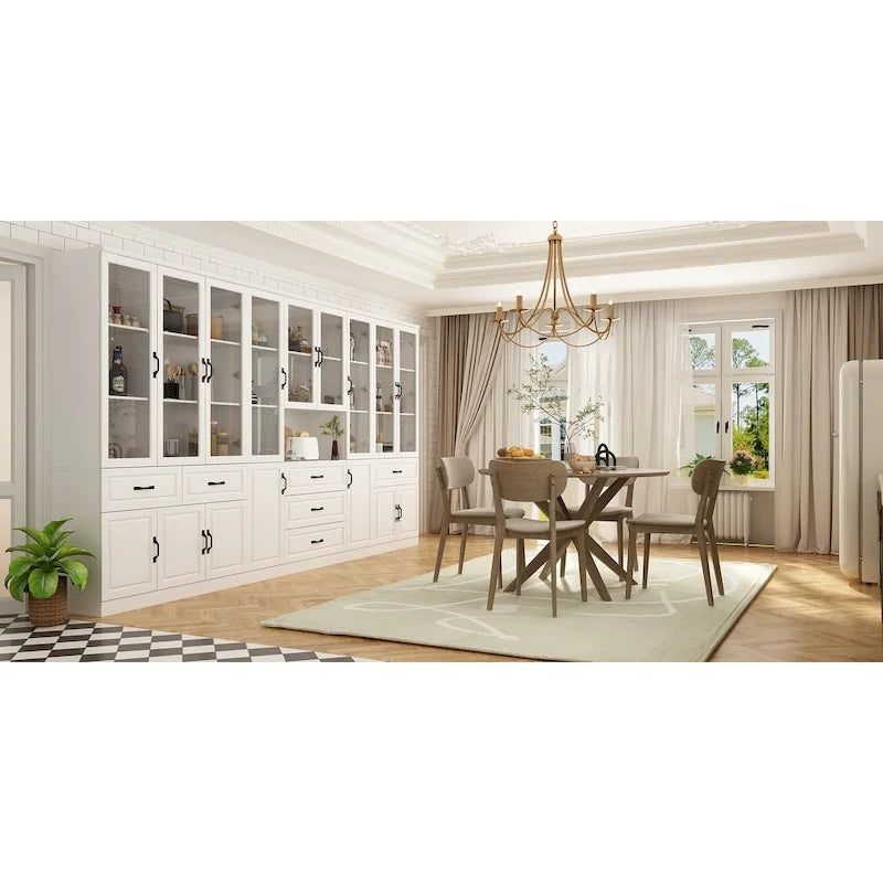 78.7-Inch Modular White Curio Cabinet with Glass Doors for Buffet Display 9