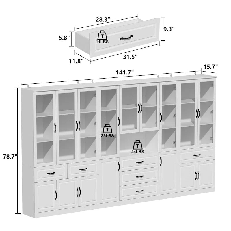 78.7-Inch Modular White Curio Cabinet with Glass Doors for Buffet Display 10