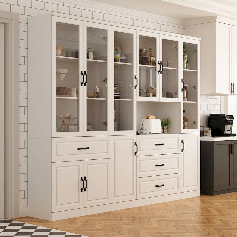 78.7-Inch Modular White Curio Cabinet with Glass Doors for Buffet Display 11