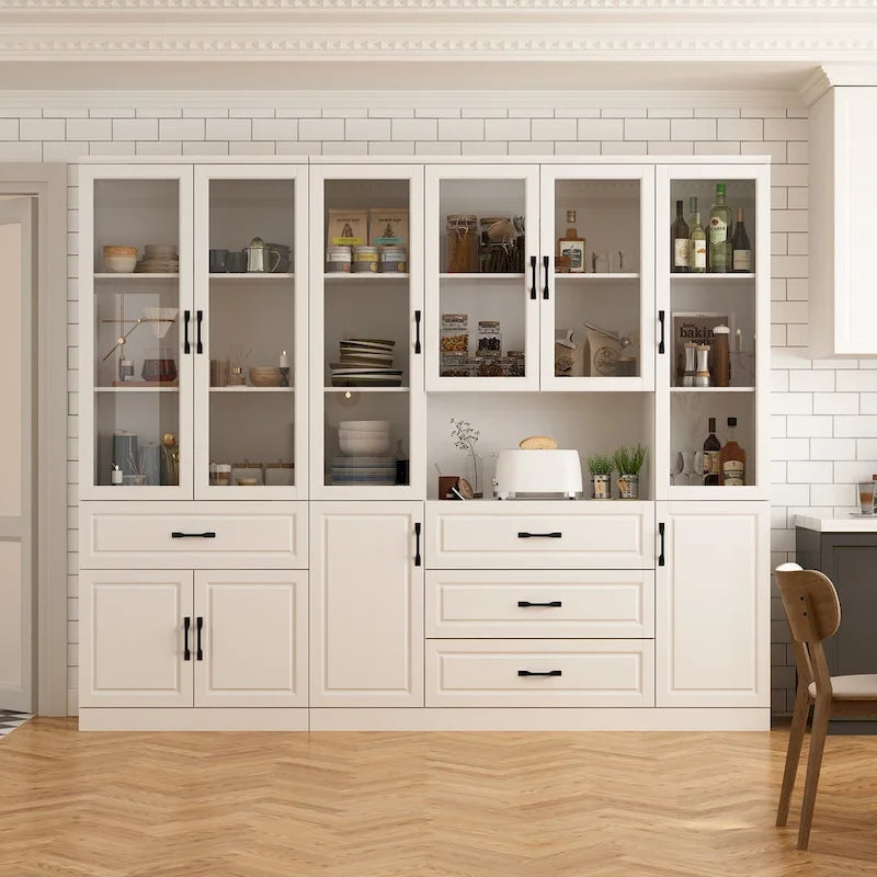 78.7-Inch Modular White Curio Cabinet with Glass Doors for Buffet Display 12