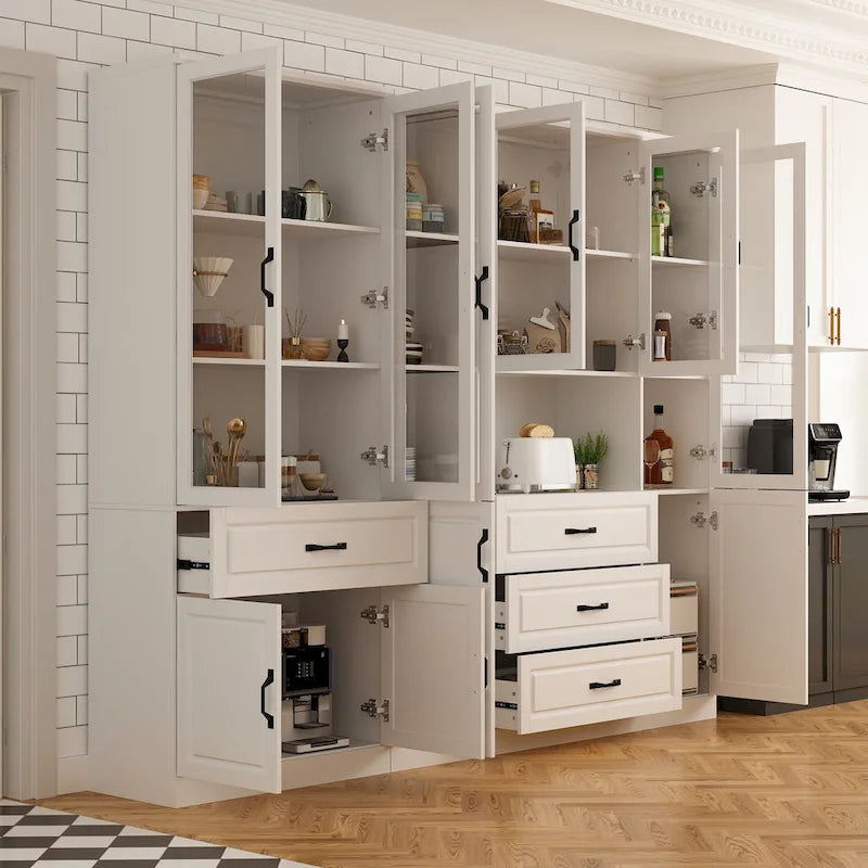 78.7-Inch Modular White Curio Cabinet with Glass Doors for Buffet Display 13