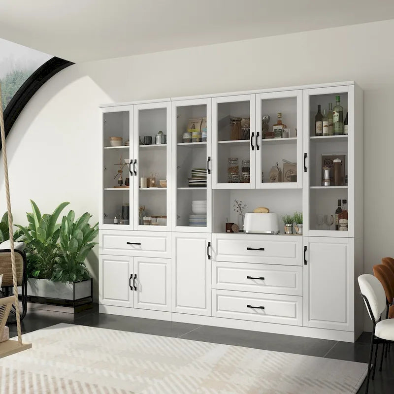 78.7-Inch Modular White Curio Cabinet with Glass Doors for Buffet Display 14