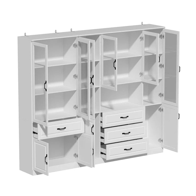 78.7-Inch Modular White Curio Cabinet with Glass Doors for Buffet Display 16