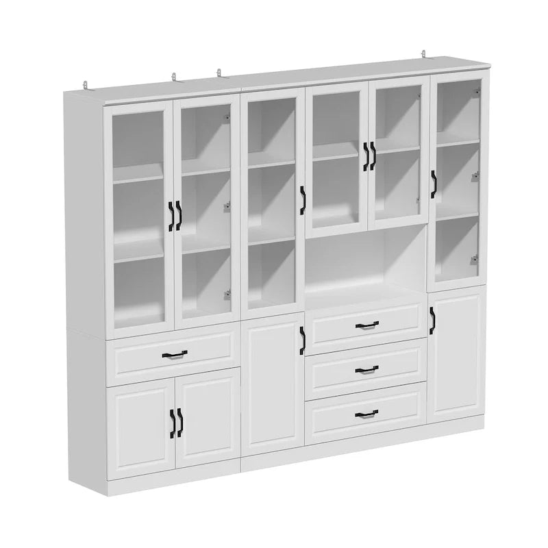 78.7-Inch Modular White Curio Cabinet with Glass Doors for Buffet Display 17