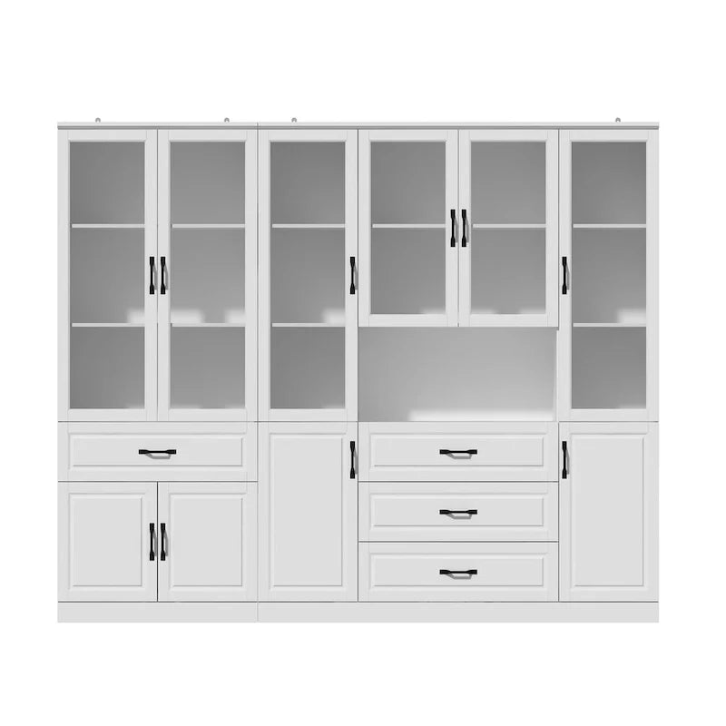 78.7-Inch Modular White Curio Cabinet with Glass Doors for Buffet Display 18