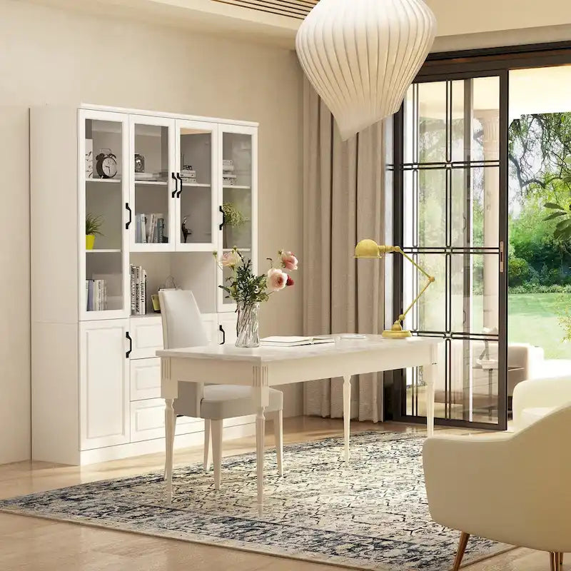 78.7-Inch Modular White Curio Cabinet with Glass Doors for Buffet Display 20