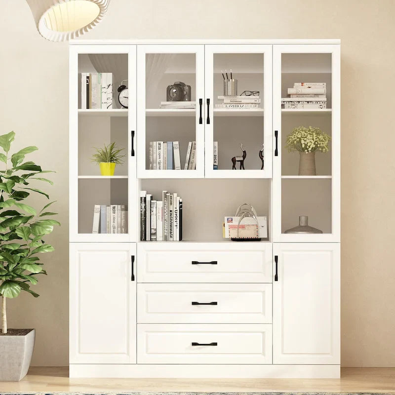 78.7-Inch Modular White Curio Cabinet with Glass Doors for Buffet Display 21