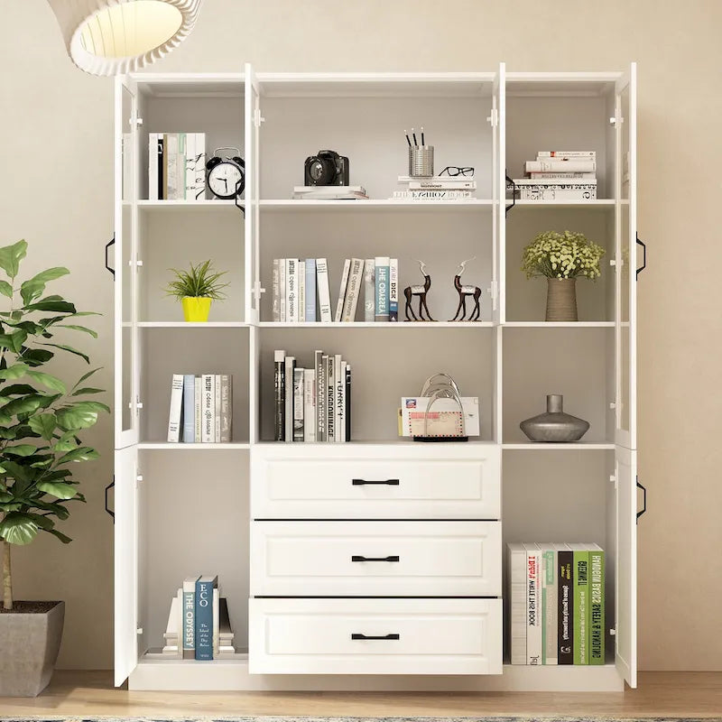 78.7-Inch Modular White Curio Cabinet with Glass Doors for Buffet Display 22