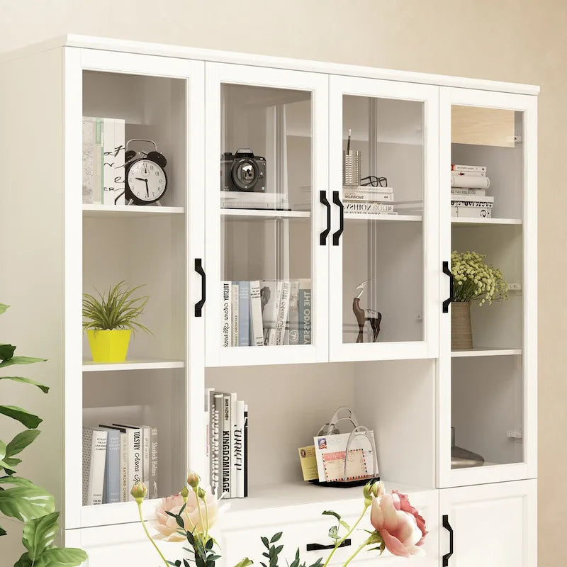 78.7-Inch Modular White Curio Cabinet with Glass Doors for Buffet Display 25