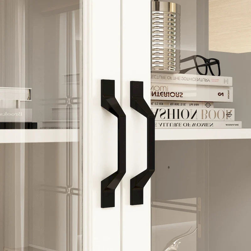 78.7-Inch Modular White Curio Cabinet with Glass Doors for Buffet Display 26