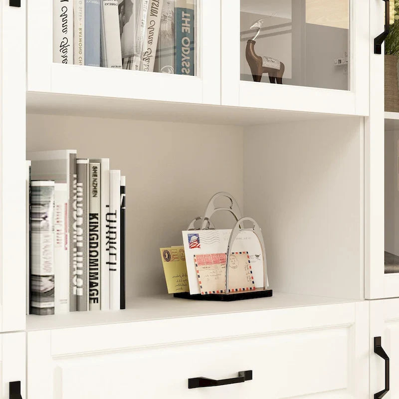 78.7-Inch Modular White Curio Cabinet with Glass Doors for Buffet Display 27