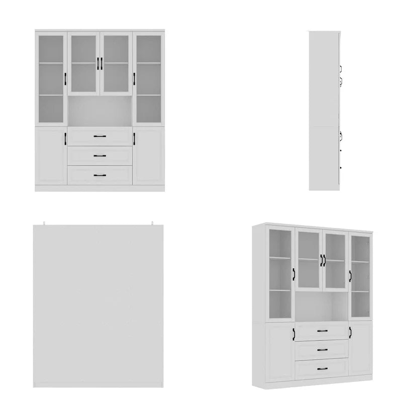 78.7-Inch Modular White Curio Cabinet with Glass Doors for Buffet Display 31