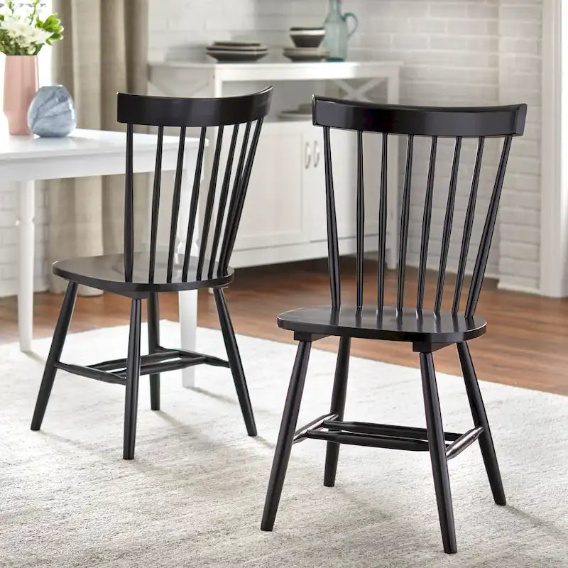 Set of 2 Spindle Back Dining Chairs Solid Rubberwood Farmhouse Style 26