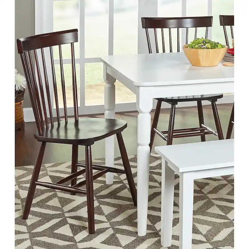 Set of 2 Spindle Back Dining Chairs Solid Rubberwood Farmhouse Style 27