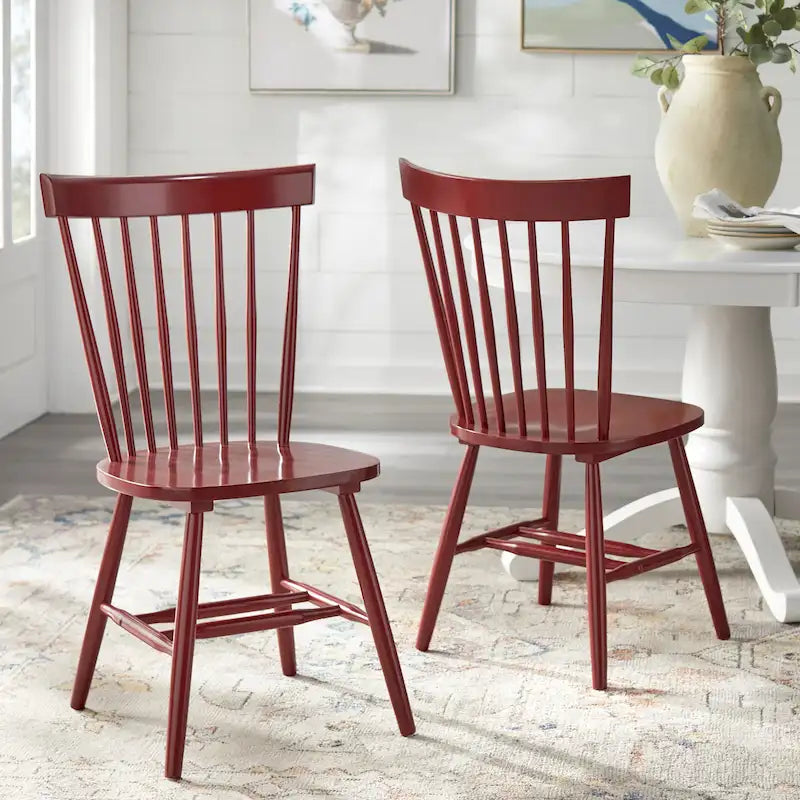 Set of 2 Spindle Back Dining Chairs Solid Rubberwood Farmhouse Style 28
