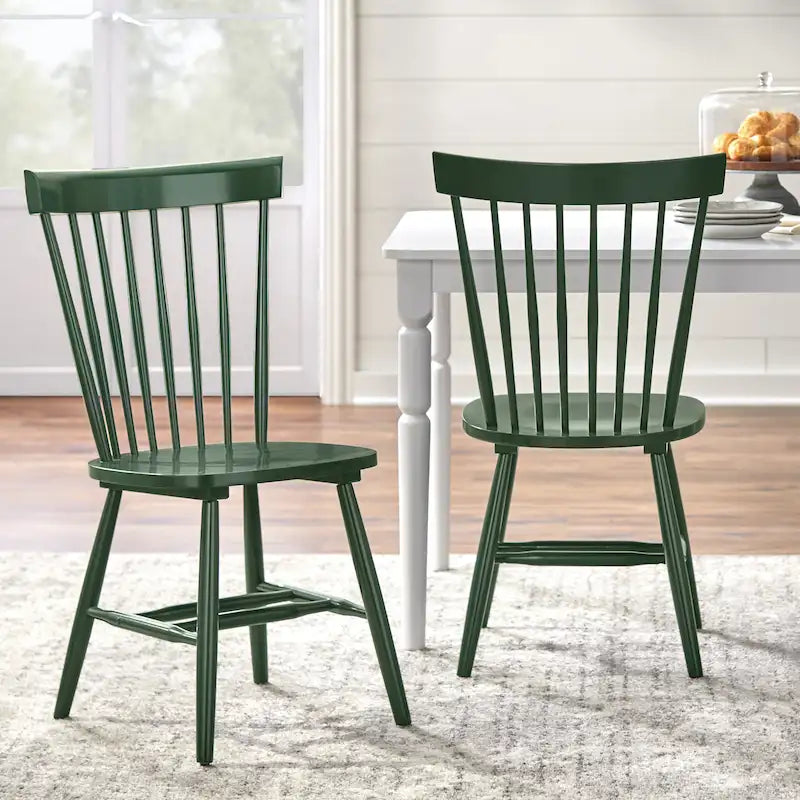 Set of 2 Spindle Back Dining Chairs Solid Rubberwood Farmhouse Style 32