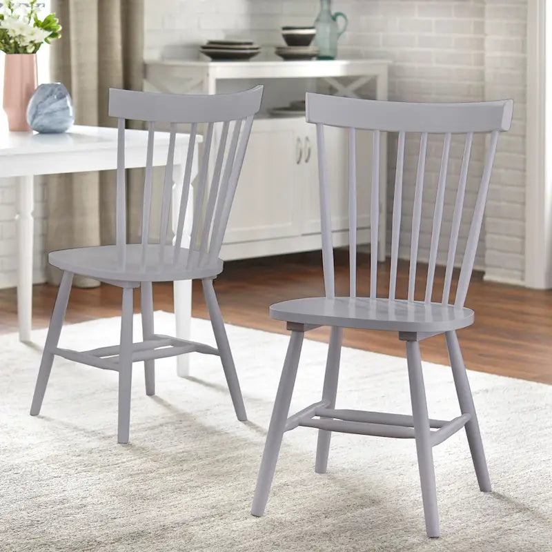 Set of 2 Spindle Back Dining Chairs Solid Rubberwood Farmhouse Style 6