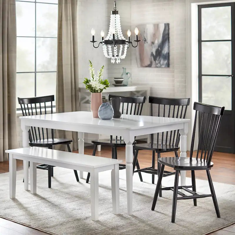 Set of 2 Spindle Back Dining Chairs Solid Rubberwood Farmhouse Style 9