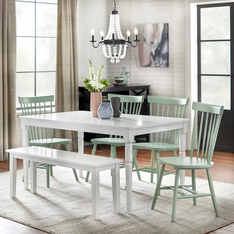 Set of 2 Spindle Back Dining Chairs Solid Rubberwood Farmhouse Style 11