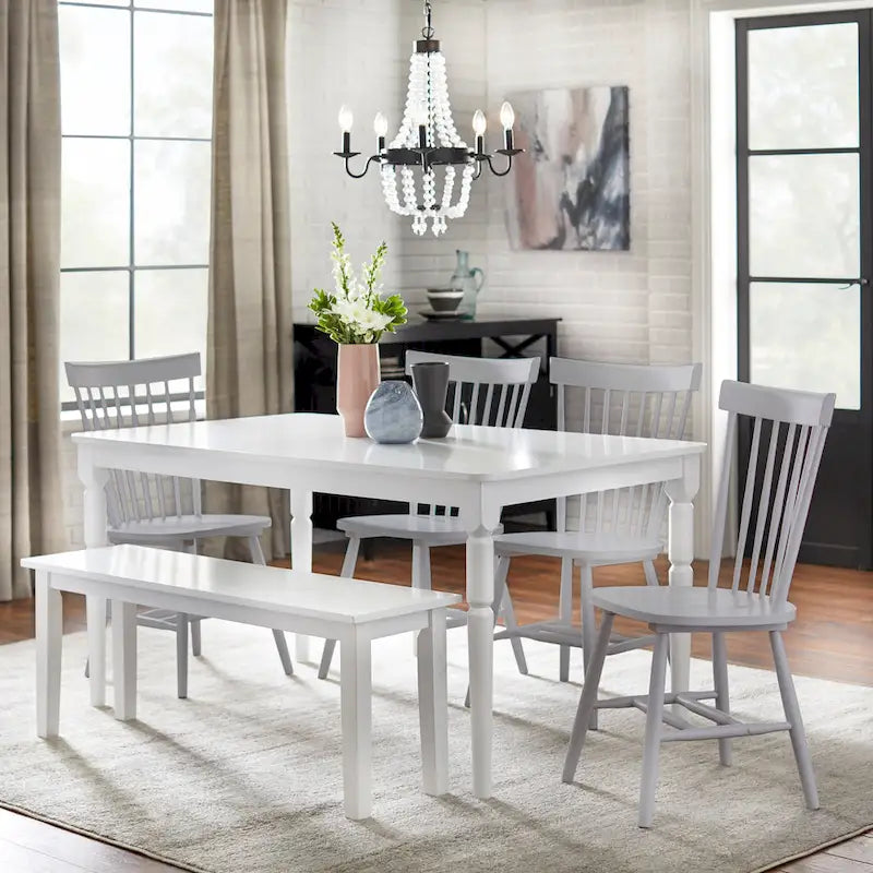 Set of 2 Spindle Back Dining Chairs Solid Rubberwood Farmhouse Style 12
