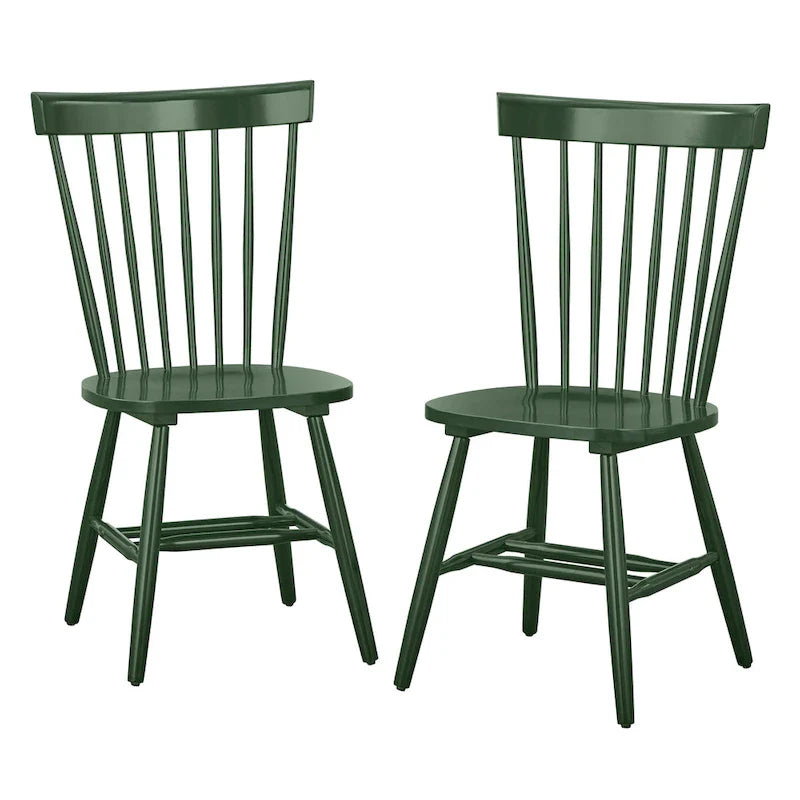 Set of 2 Spindle Back Dining Chairs Solid Rubberwood Farmhouse Style 15