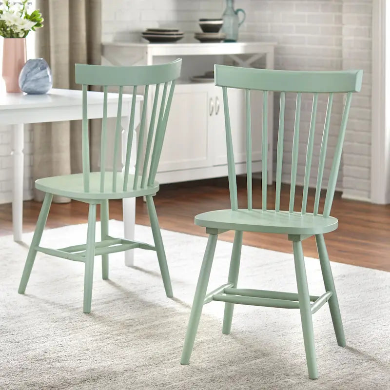 Set of 2 Spindle Back Dining Chairs Solid Rubberwood Farmhouse Style 19