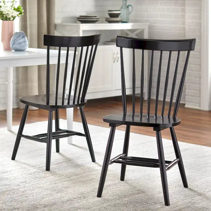 Set of 2 Spindle Back Dining Chairs Solid Rubberwood Farmhouse Style 20