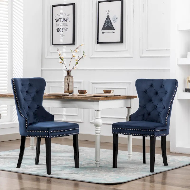 Set of 2 Grandview Tufted Upholstered Dining Chairs with Nailhead Trim and Ring Pull 35