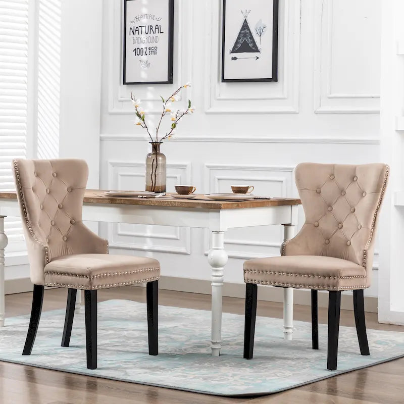 Set of 2 Grandview Tufted Upholstered Dining Chairs with Nailhead Trim and Ring Pull 36
