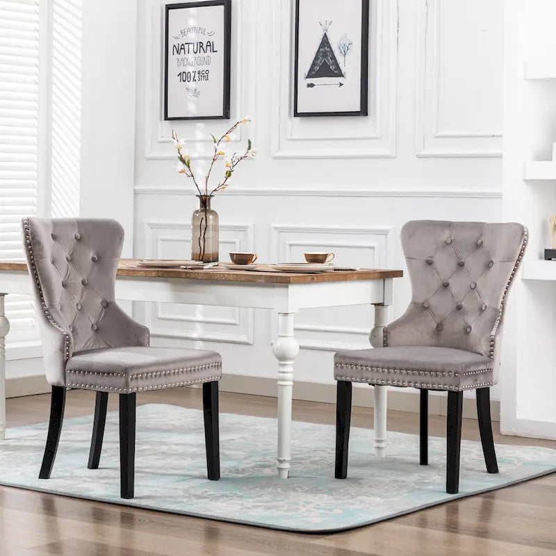 Set of 2 Grandview Tufted Upholstered Dining Chairs with Nailhead Trim and Ring Pull 37